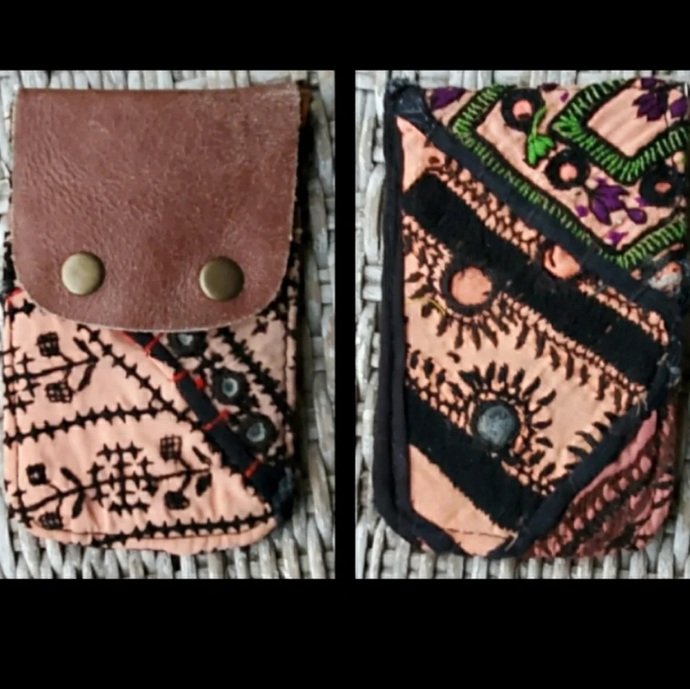 🍄🪬 Free People Boho Embroidered Repurposed vtg banjara hippie Wallet card case